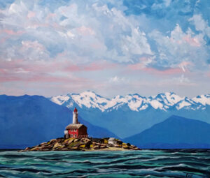 Fisgard Lighthouse, Olympic Mountains acrylic 20x24