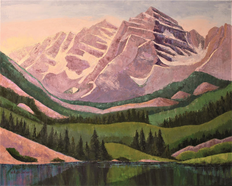 Maroon Bells and Lake, oil on canvas, 24 x 30 by Ruth Soller