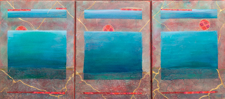 Arrivals Triptych, Acrylic & Washi Paper on Canvas, 27 x 12