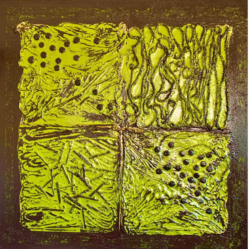 Pistachio, acrylic and epoxy over plaster 48” x 48”